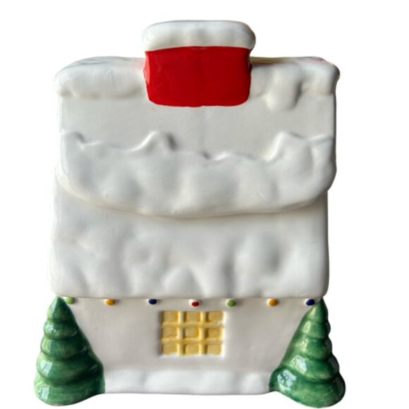 VINTAGE CHRISTMAS COOKIE JAR SHARE THE JOY CERAMIC MUSICAL SNOWHOUSE WITH BOX - Picture 3 of 5